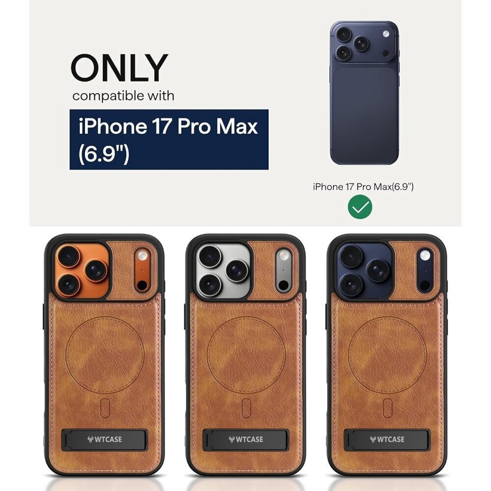 Brown Iphone 17 Pro Max Invisible Stand Protective Slim Kickstand Leather Case - Picture 2 of 8